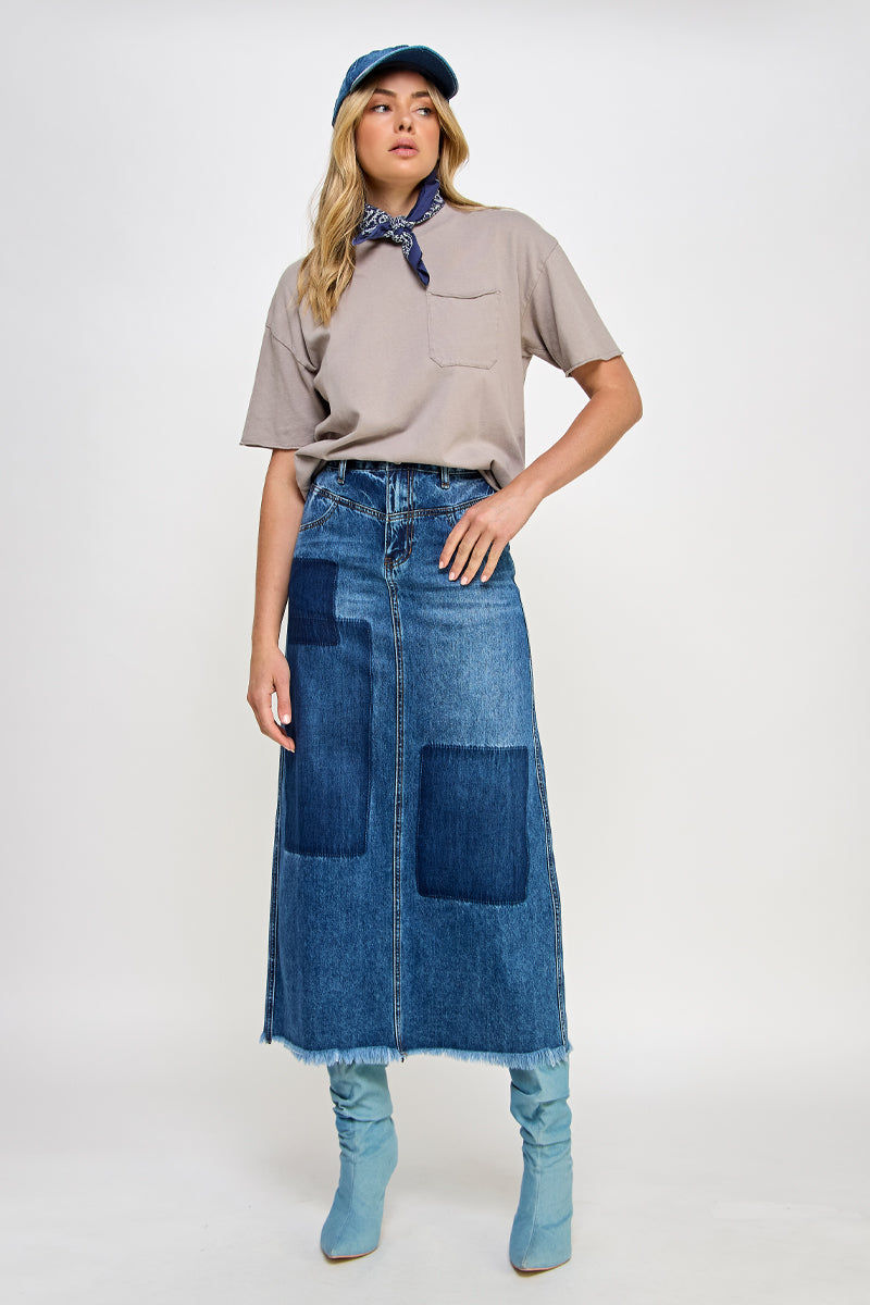 HIGH RISE FLARED MAXI SKIRT