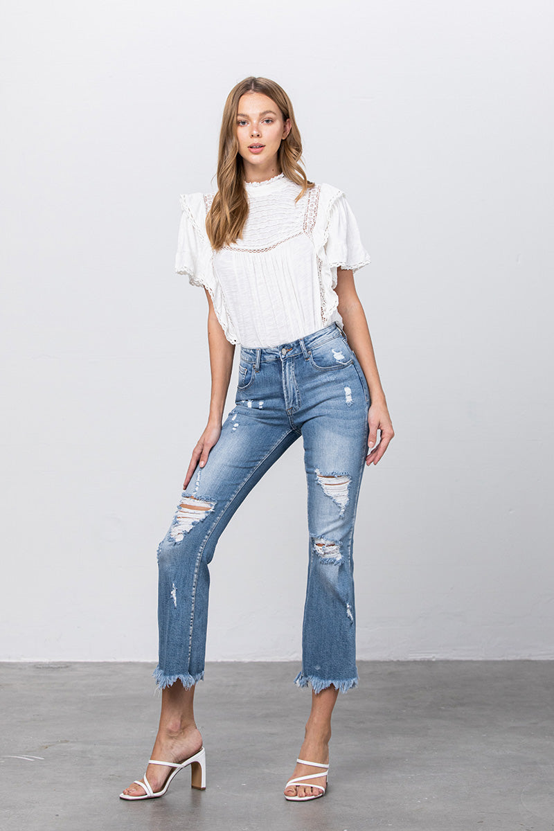 Sophia Crop Hem Flare Jeans - Insanegene.com