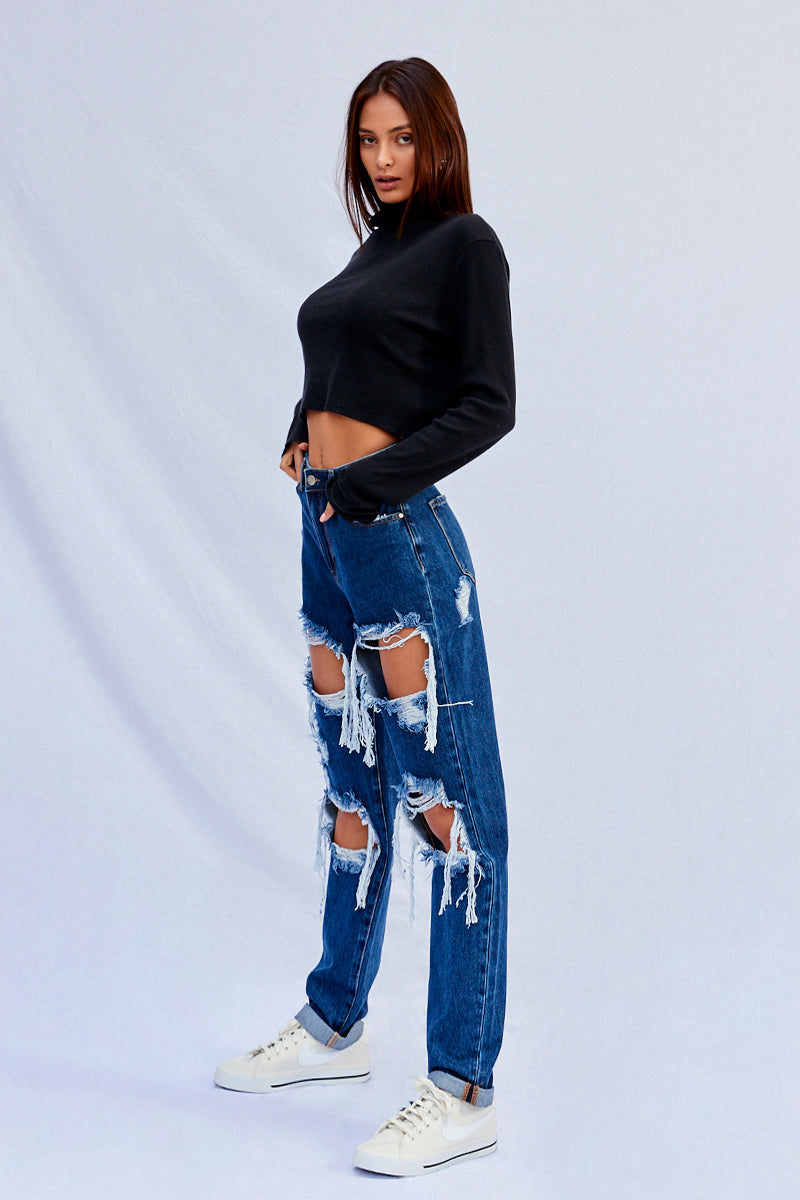 Favorite Look High Waist Ripped Baggy Jeans - Insanegene.com