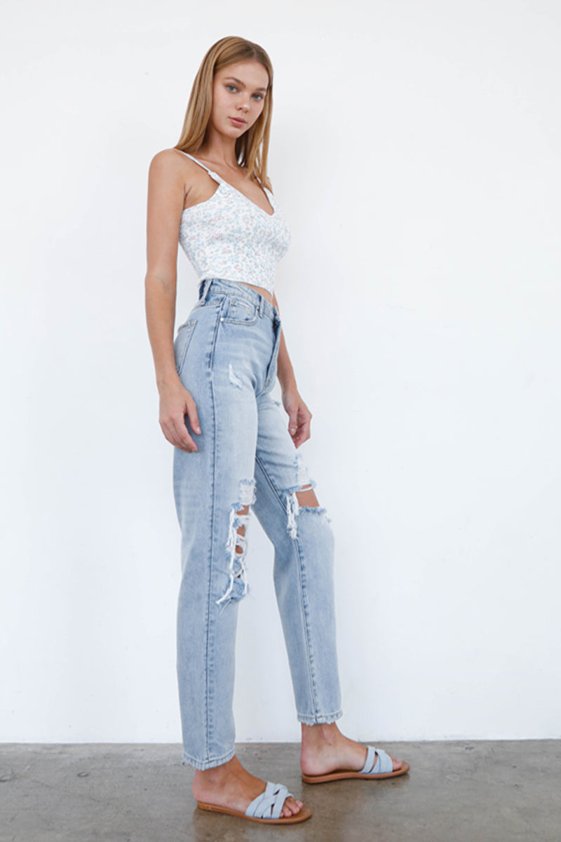 High Rise Ripped Straight Jeans - Insanegene.com