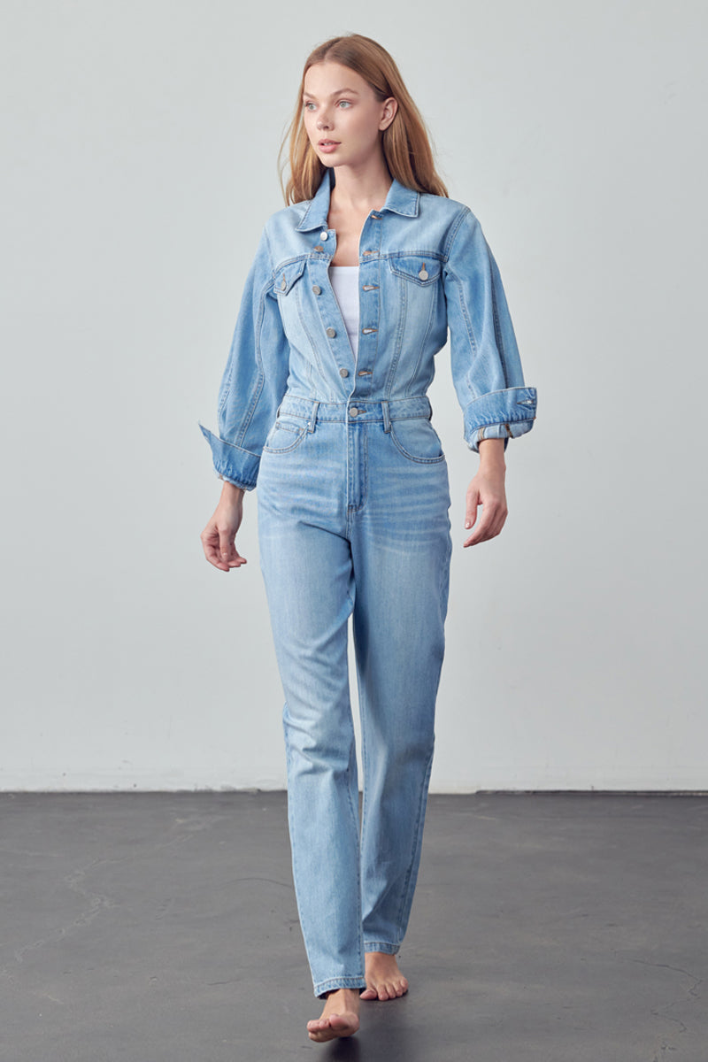Soda Balloon Sleeve Denim Jumpsuit - Insanegene.com