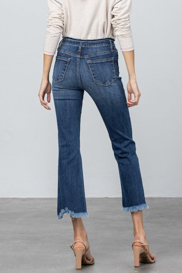 Shorty better Fray Waistband Detail Crop Boot Jeans - Insanegene.com