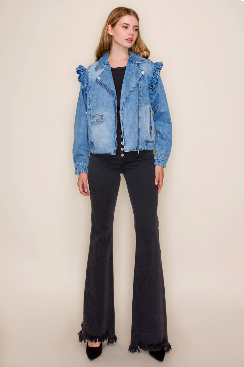 【HOUGA】 jean frill belt  /  jean jacket DENIM Jackets WITH LEOPARD FRINGE HC647 - Parts Unknown