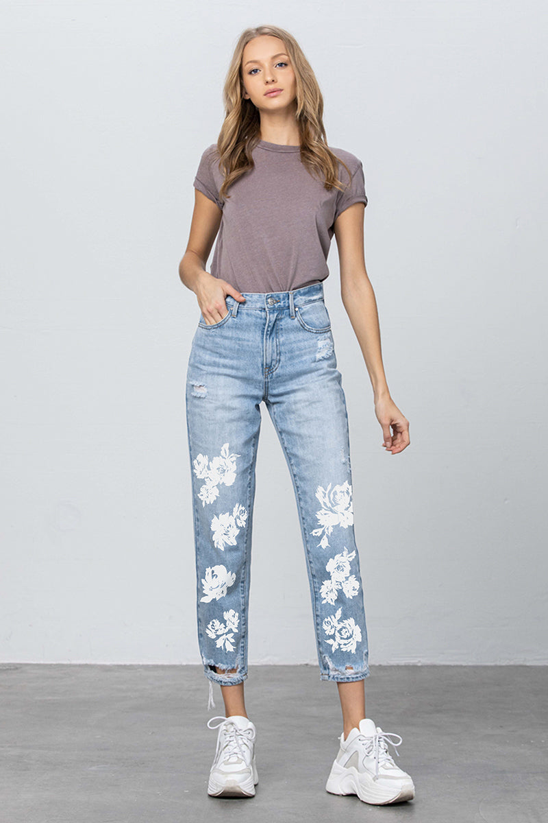 Wind Chaser Tapered Jeans With Floral Print