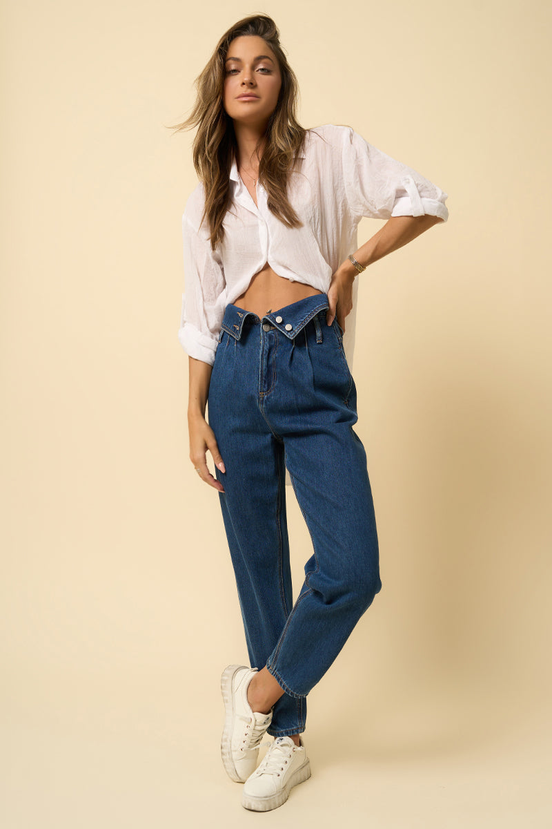 Insane High Rise Flap Waisted Relaxed Jeans - Insanegene.com