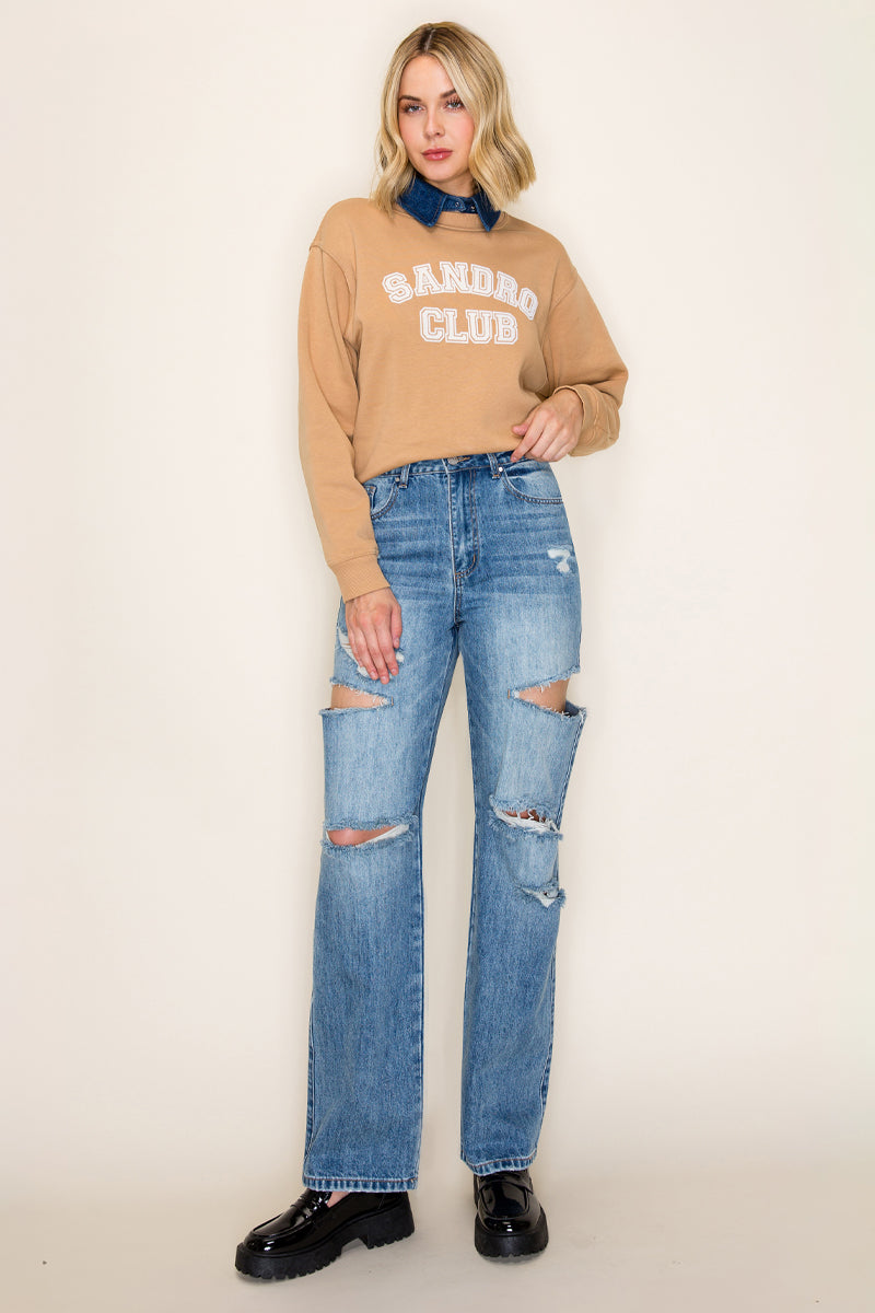 High Rise Destroyed Wide Leg