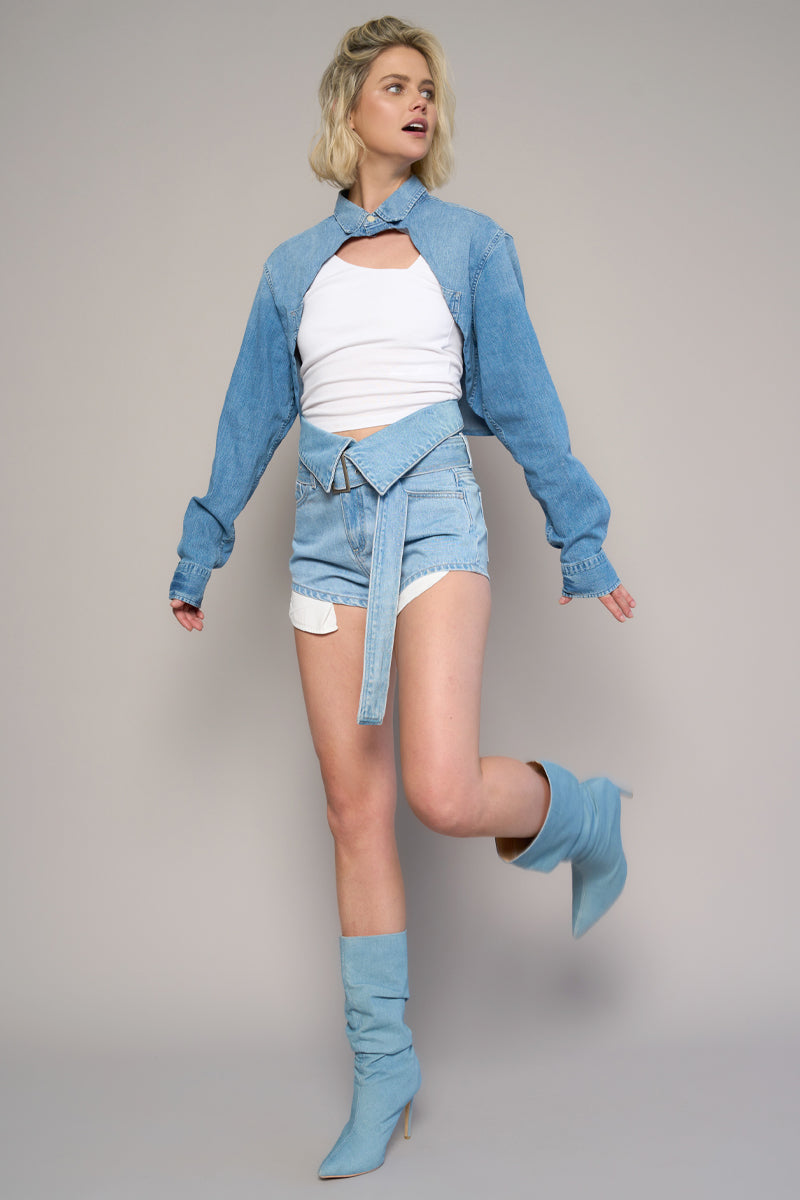 Super High Rise Self Belted Flap Waist Shorts