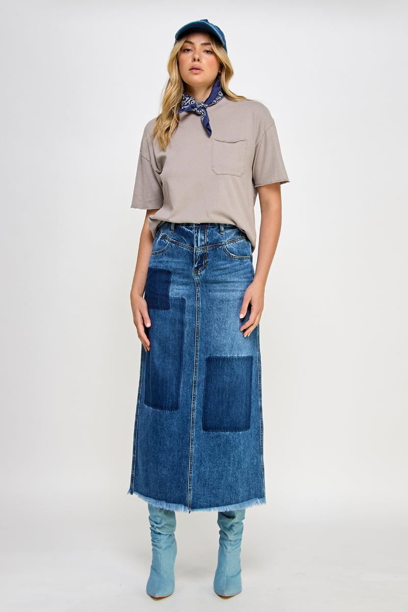 HIGH RISE FLARED MAXI SKIRT
