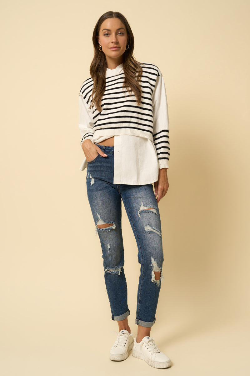 Lost Temple Slim Fit Front Ripped Boyfriend Jeans - Insanegene.com