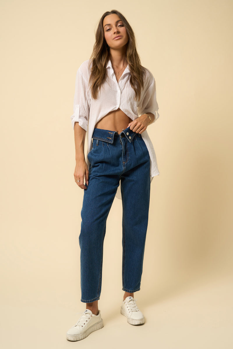 Insane High Rise Flap Waisted Relaxed Jeans - Insanegene.com