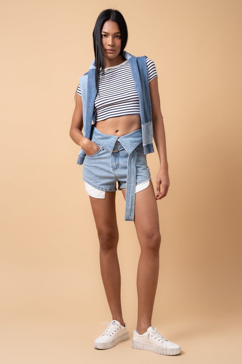 Super High Rise Self Belted Flap Waist Shorts