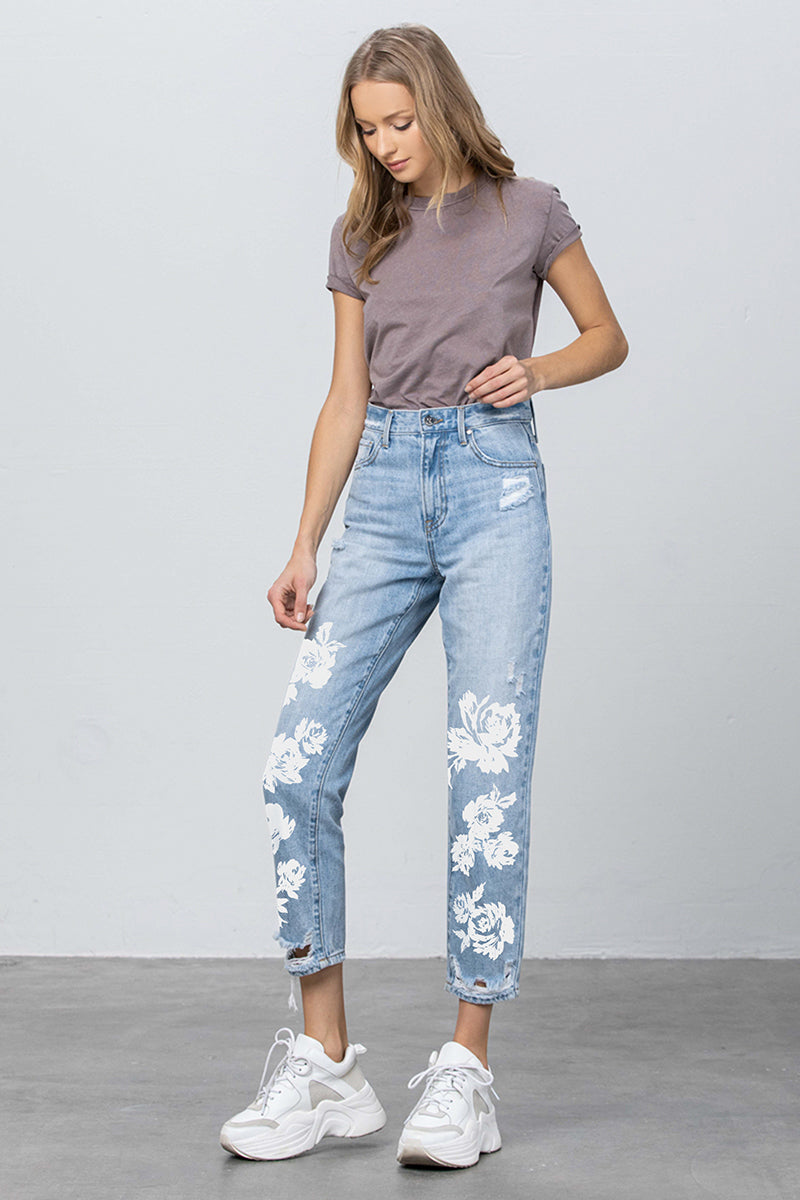 Wind Chaser Tapered Jeans With Floral Print