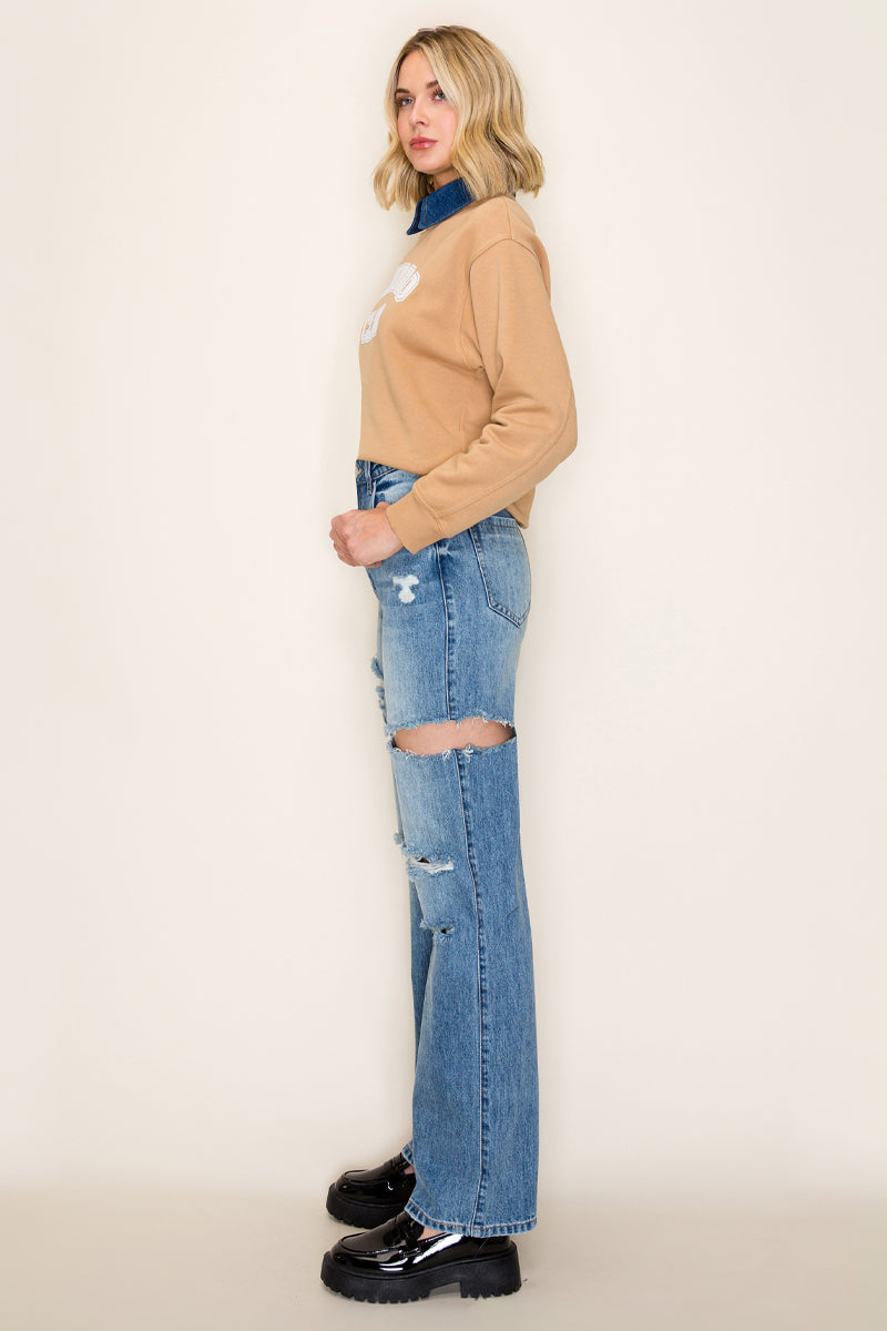 High Rise Destroyed Wide Leg