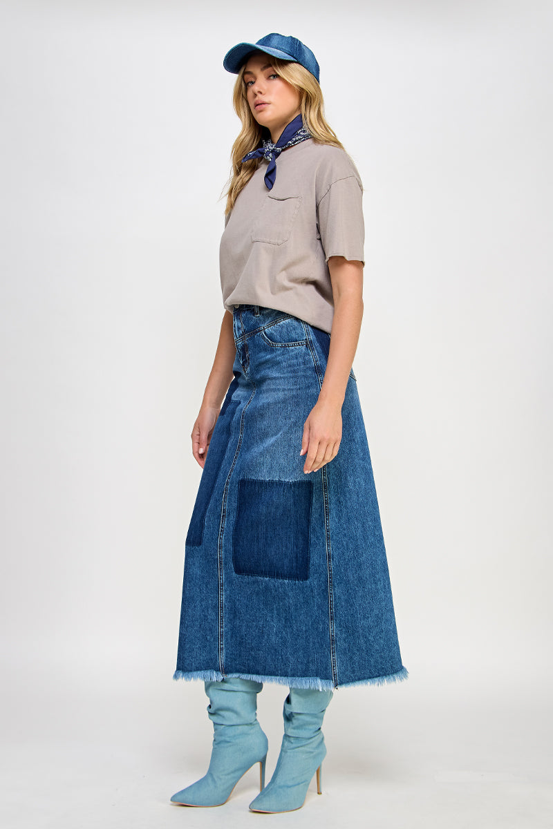 HIGH RISE FLARED MAXI SKIRT
