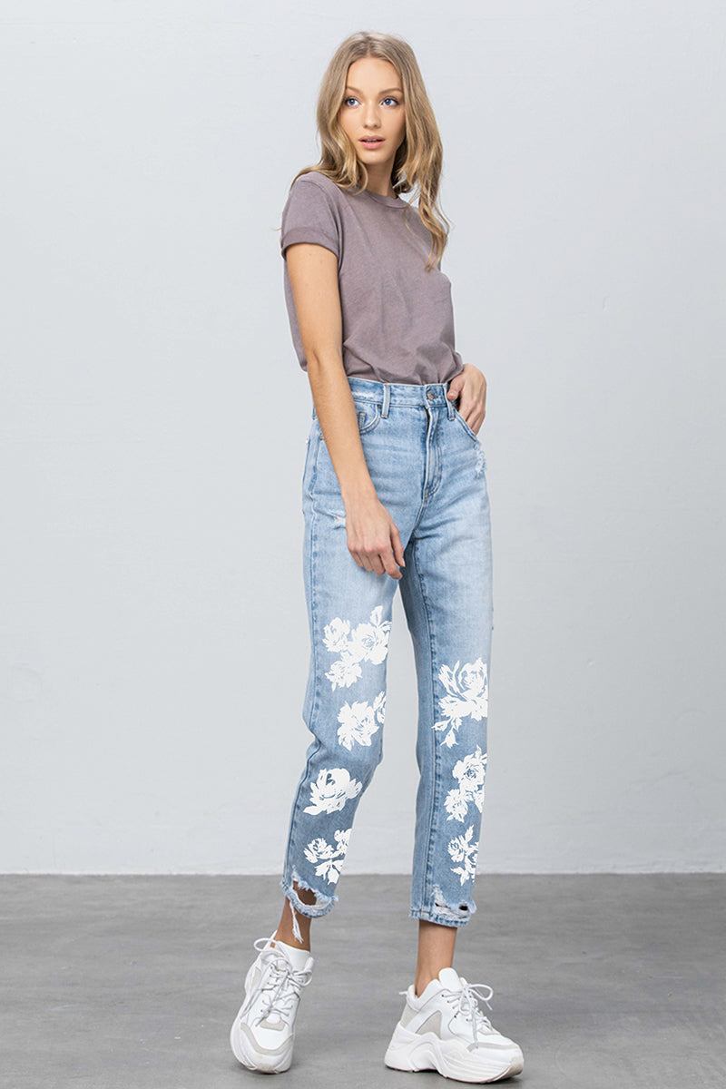 Wind Chaser Tapered Jeans With Floral Print