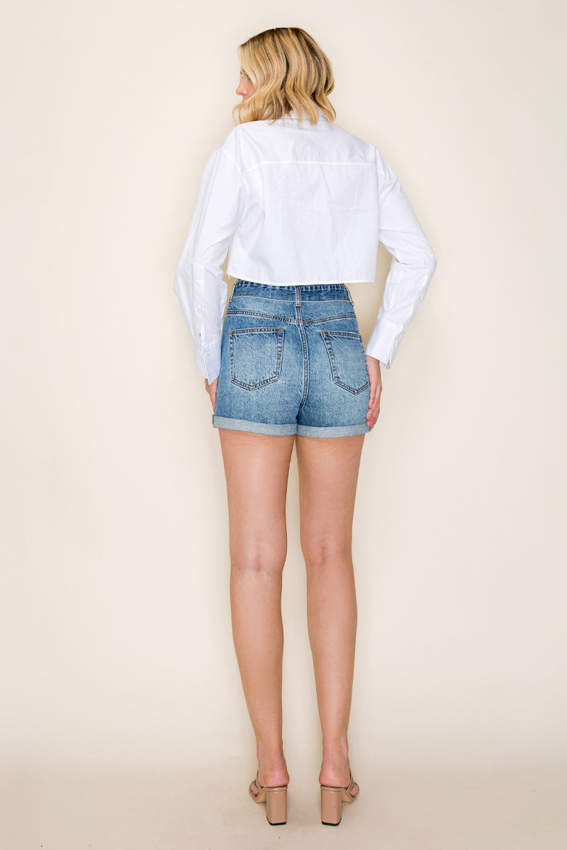 SELF DENIM TIED WAIST SHORTS