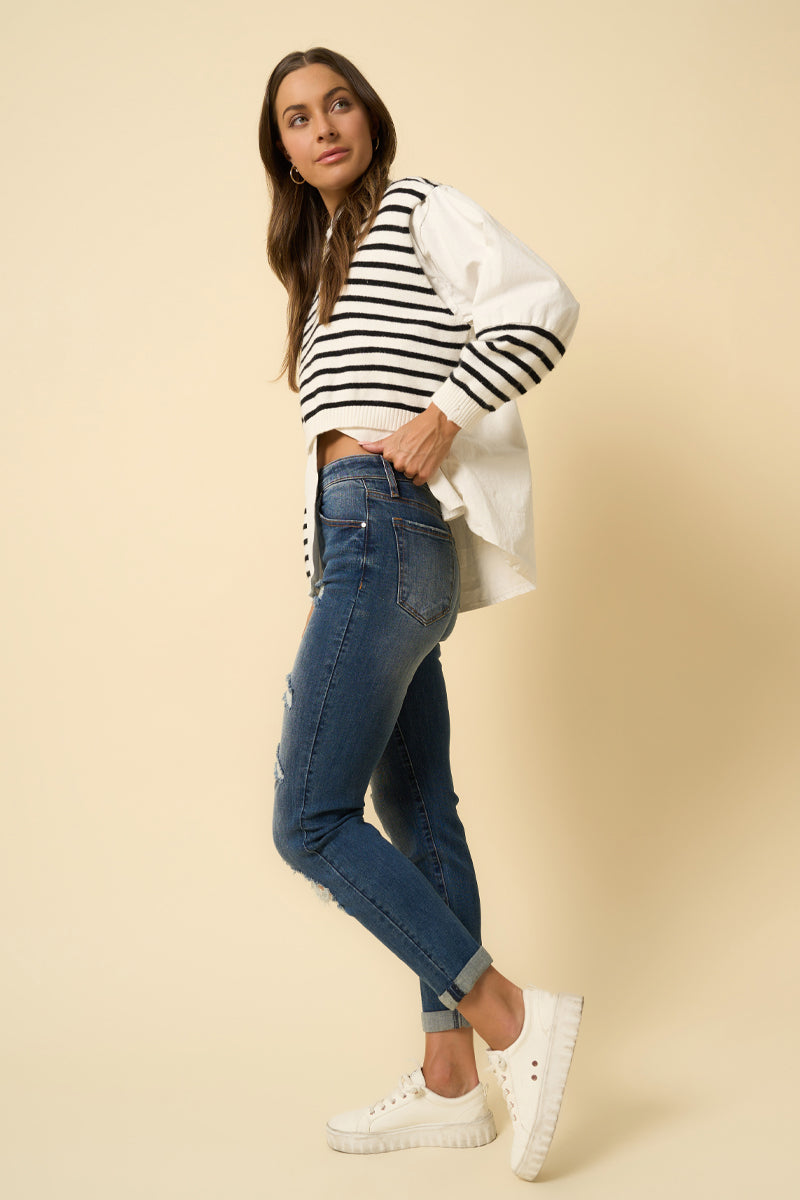 Lost Temple Slim Fit Front Ripped Boyfriend Jeans - Insanegene.com