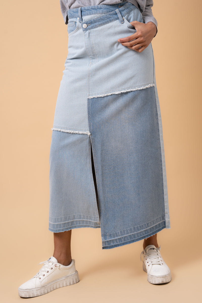 PATCHWORK DENIM SKIRT