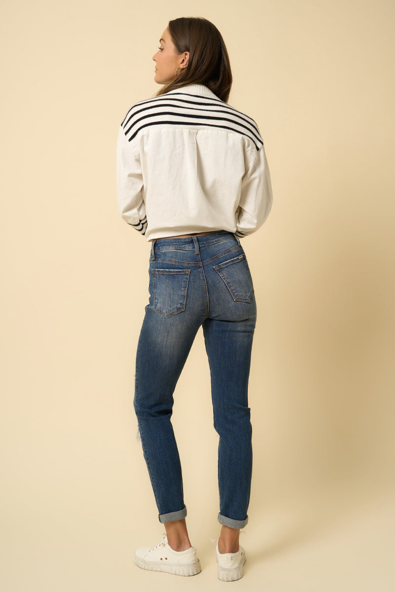 Lost Temple Slim Fit Front Ripped Boyfriend Jeans - Insanegene.com