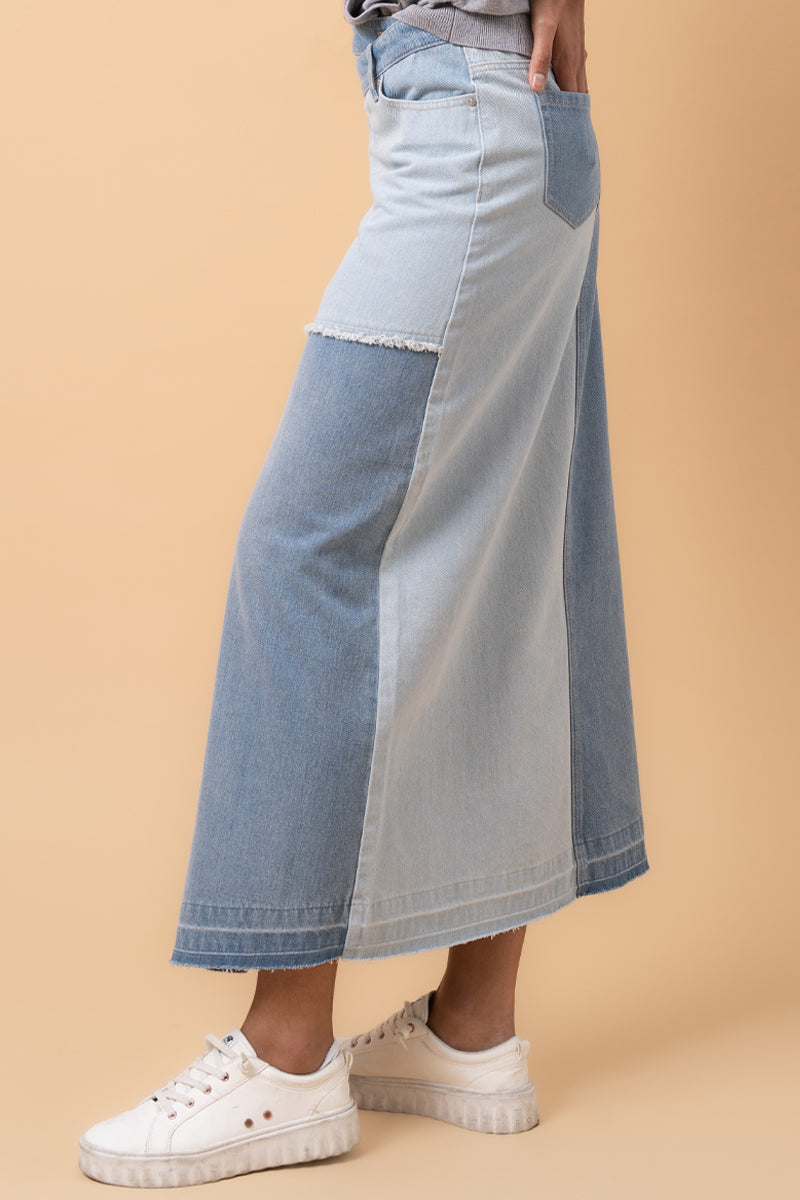 PATCHWORK DENIM SKIRT