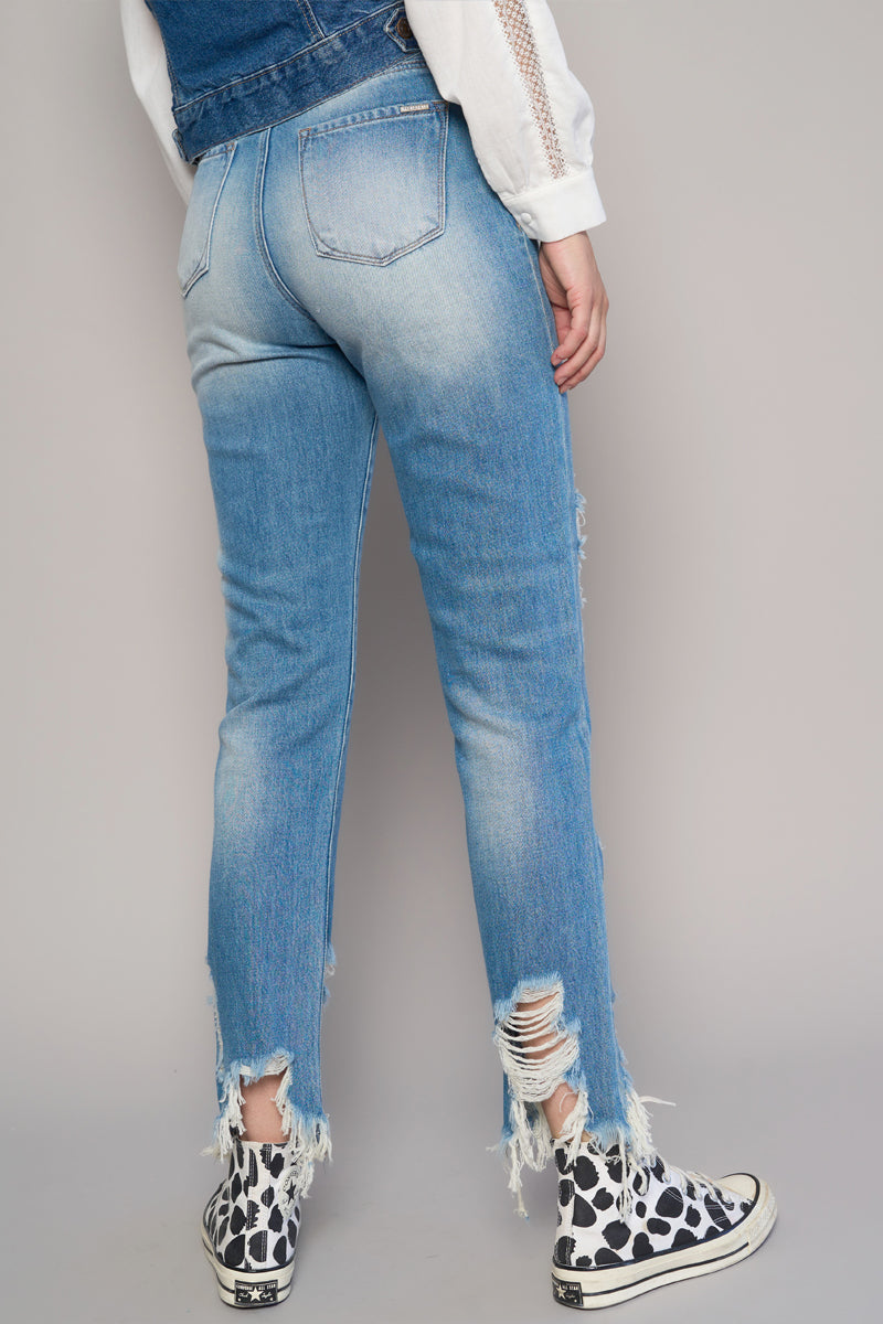 Pure Blue Crew Ripped Girlfriend Jeans Without Belt - Insanegene.com
