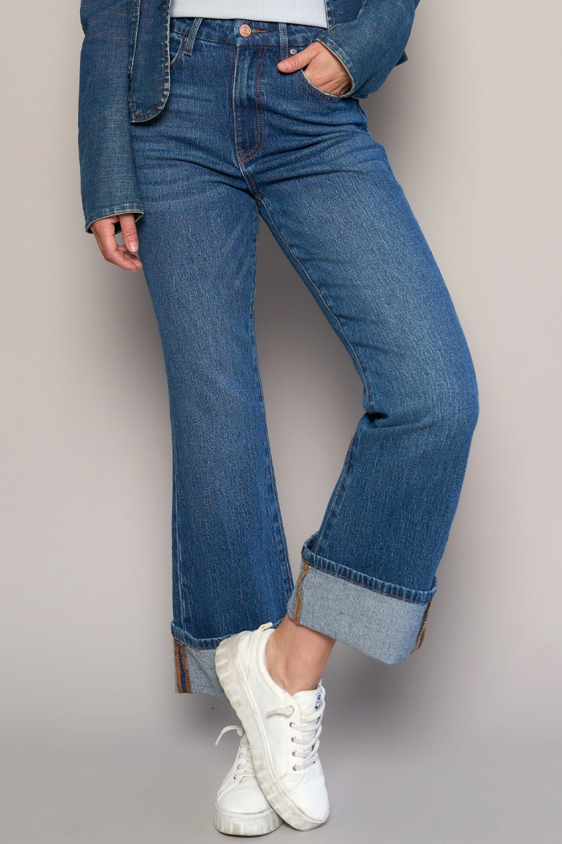 High Rise Cuffed Crop Boot Jeans