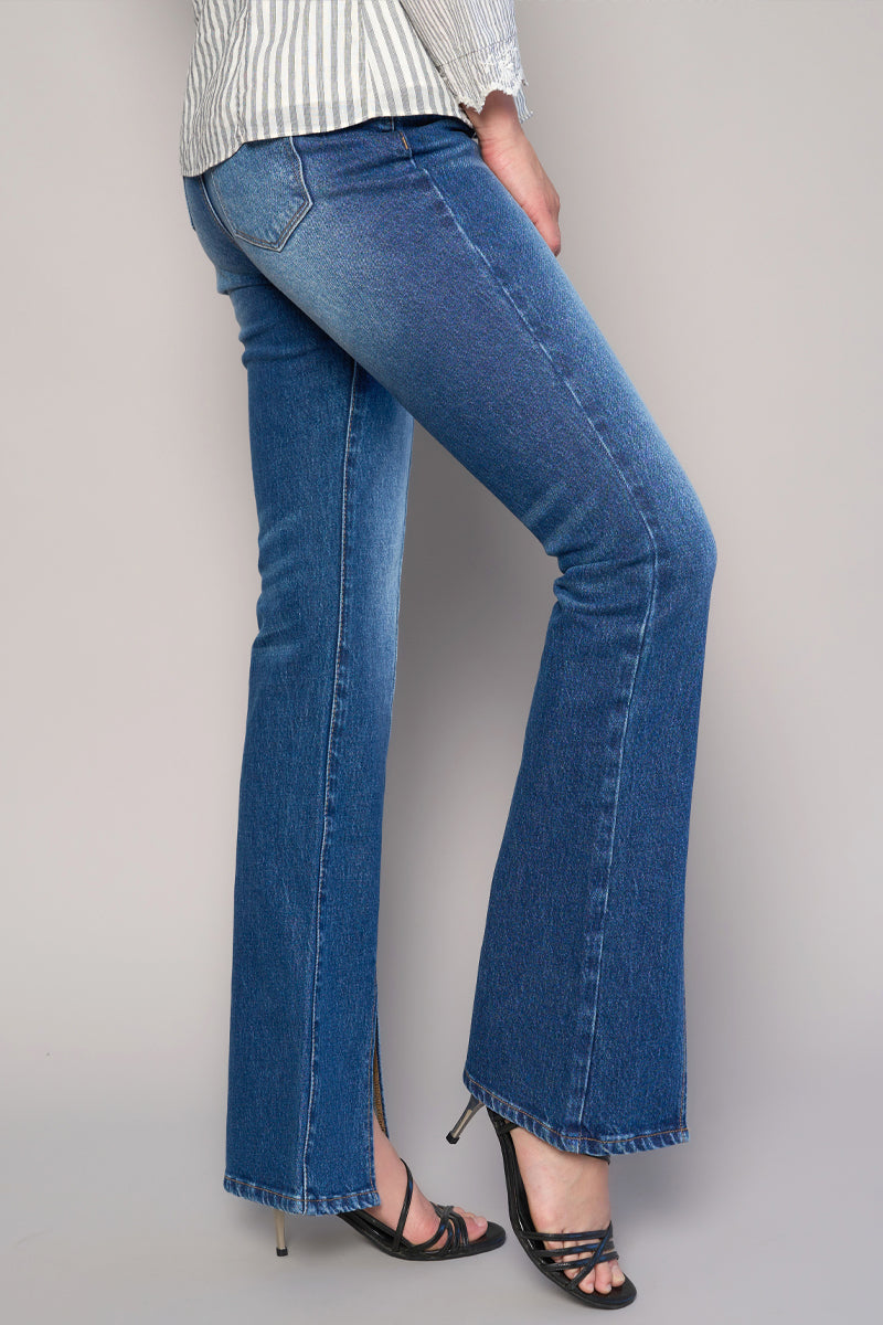 No Cap High Rise Front Slit Slim Boot Jeans - Insanegene.com