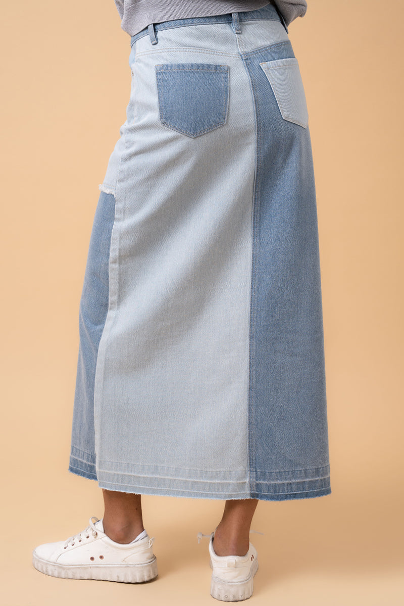 PATCHWORK DENIM SKIRT