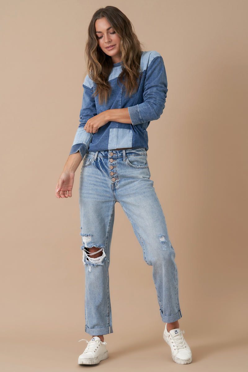 Rolled Up Boyfriend Distressed Vintage Wash Jeans - Insanegene.com