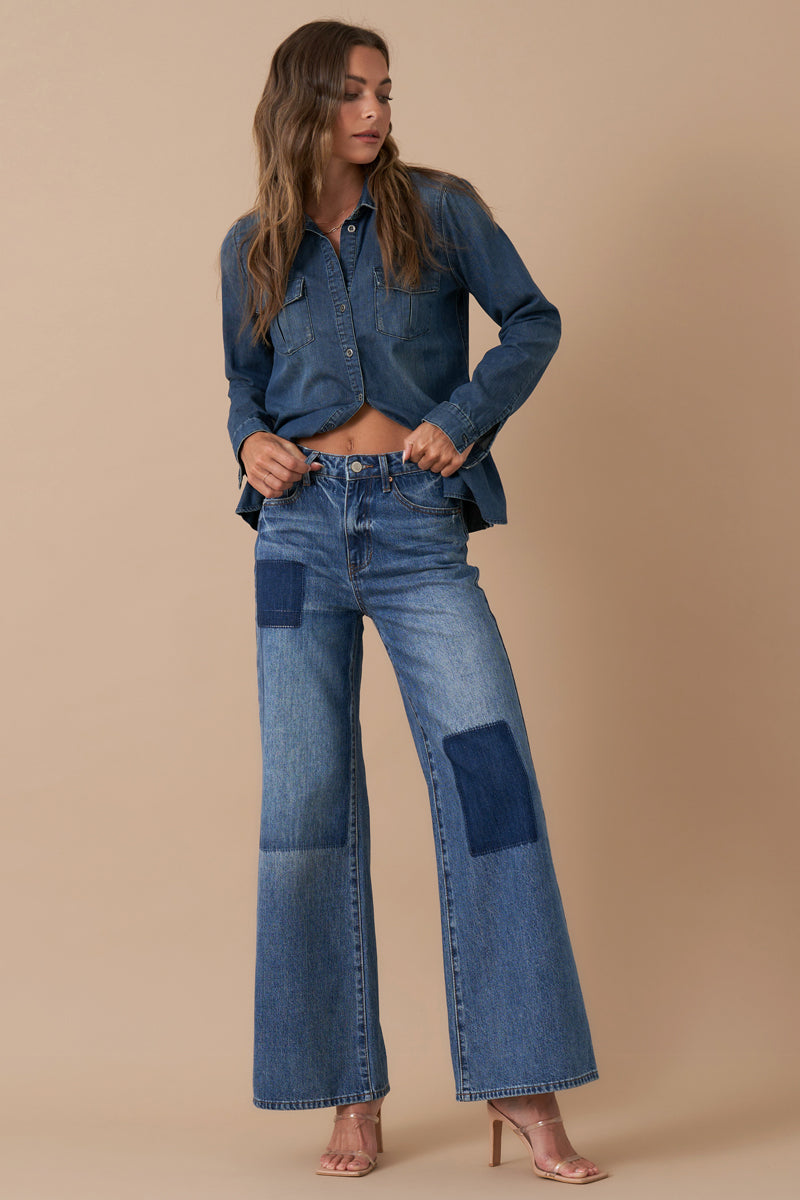 Relaxed Wide Leg Patchwork Jeans 