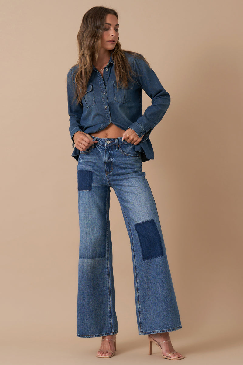 Relaxed Wide Leg Patchwork Jeans - Insanegene.com