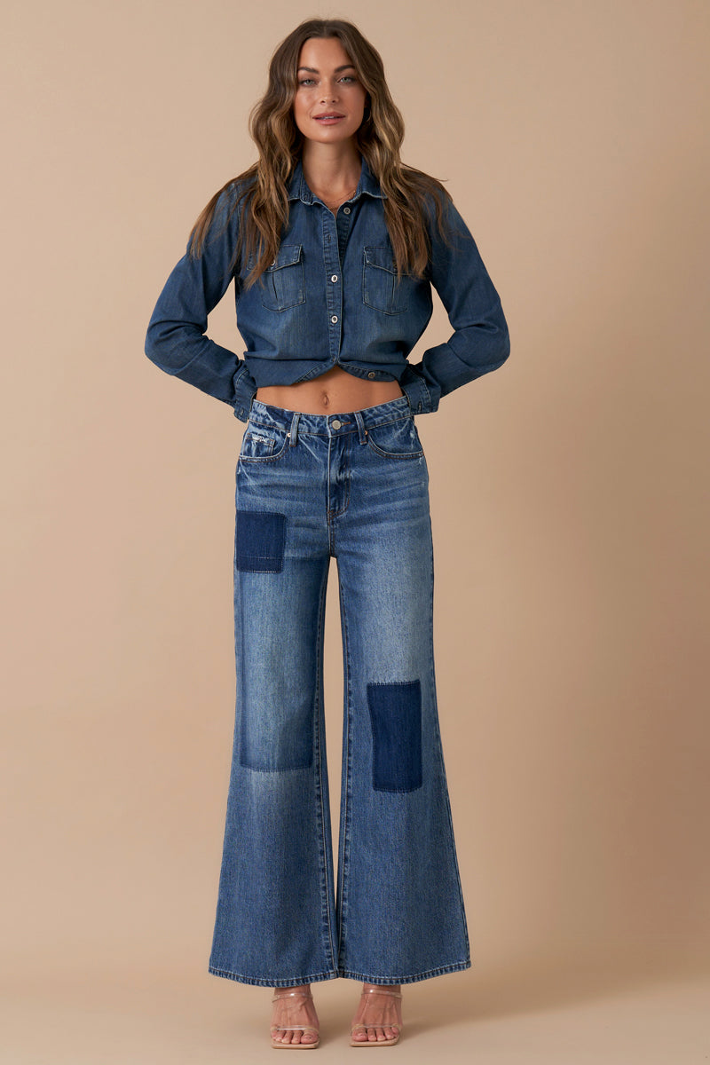 Relaxed Wide Leg Patchwork Jeans - Insanegene.com
