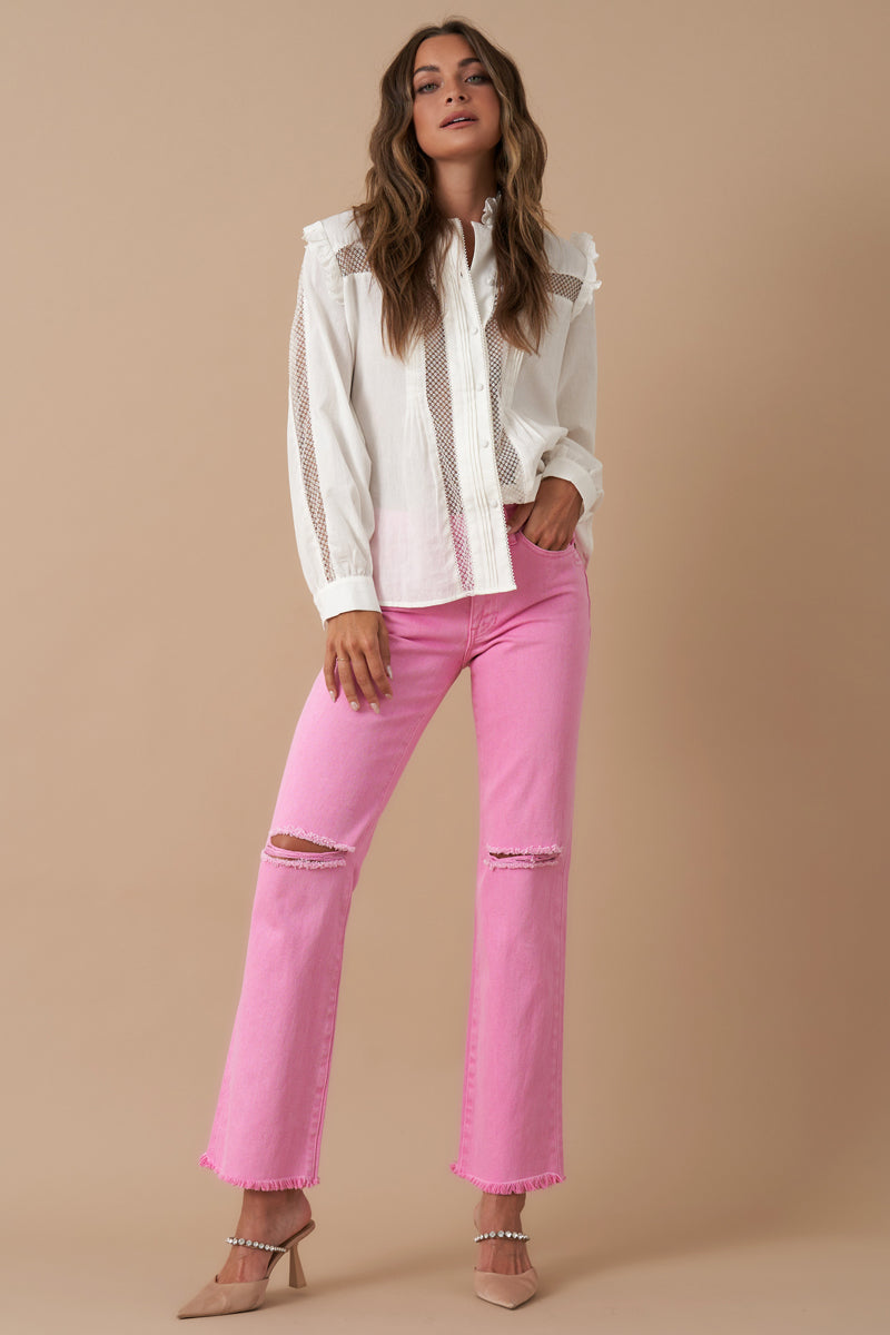 High Rise Slim Straight Relaxed Color Denim 
