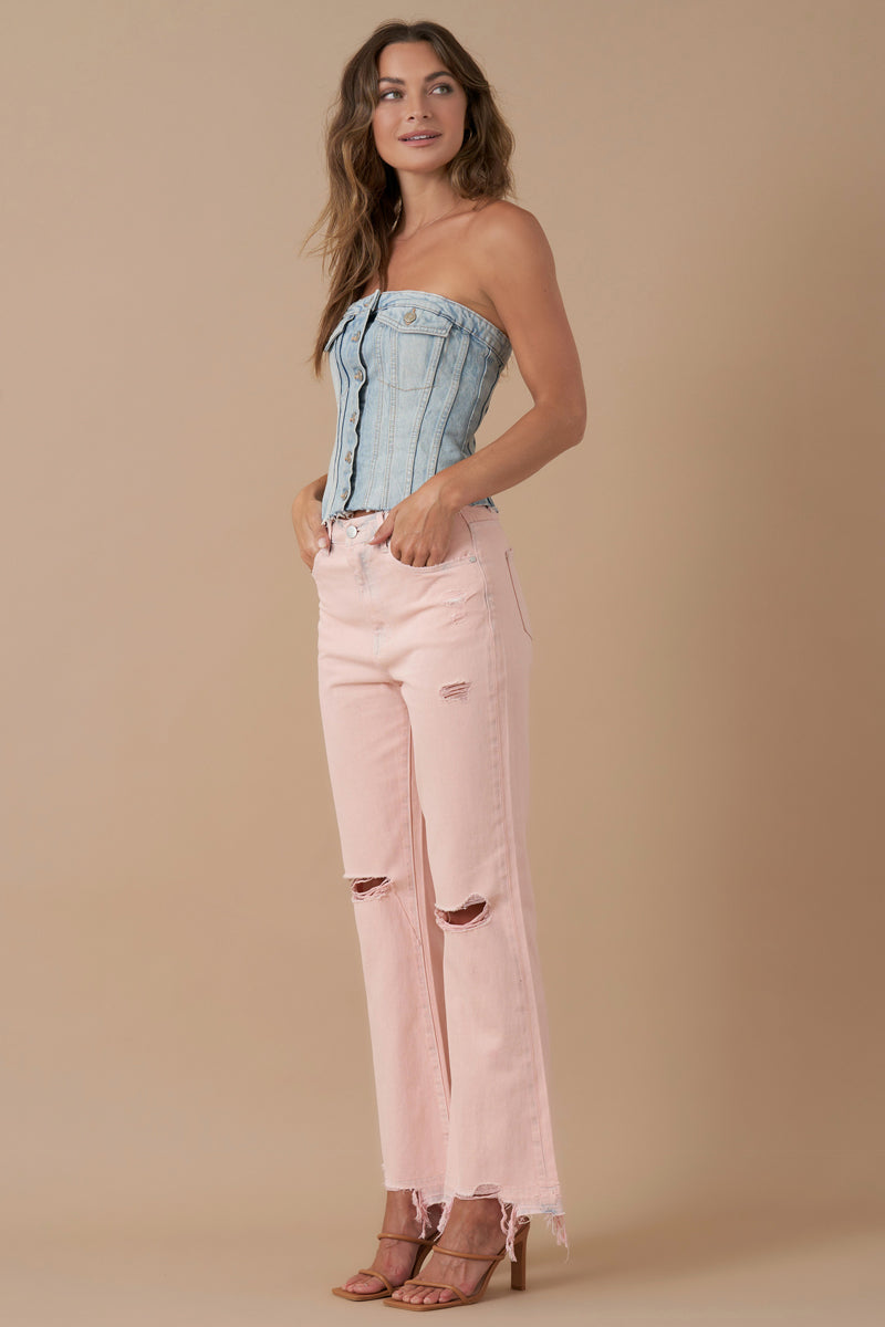 High Rise Crop Flare Distressed Jeans 