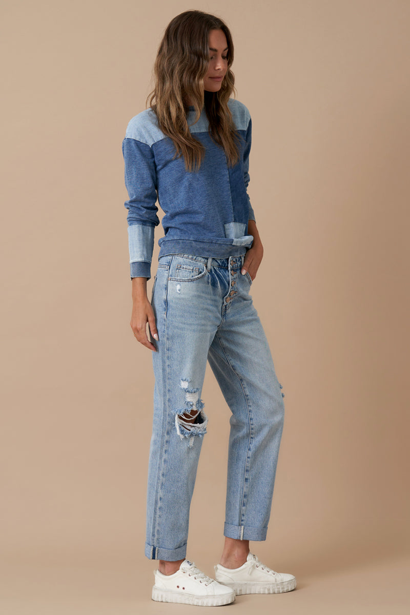 Rolled Up Boyfriend Distressed Vintage Wash Jeans - Insanegene.com