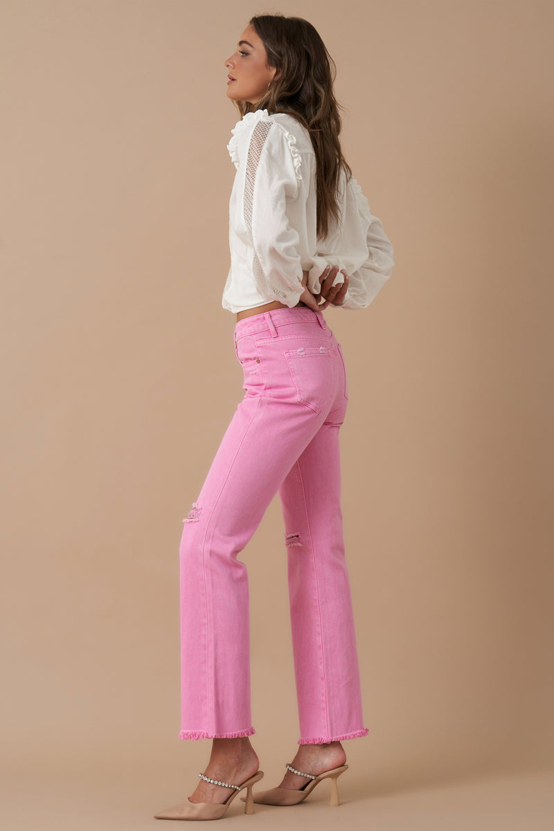 High Rise Slim Straight Relaxed Color Denim 