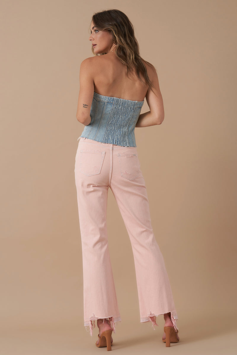 High Rise Crop Flare Distressed Jeans 