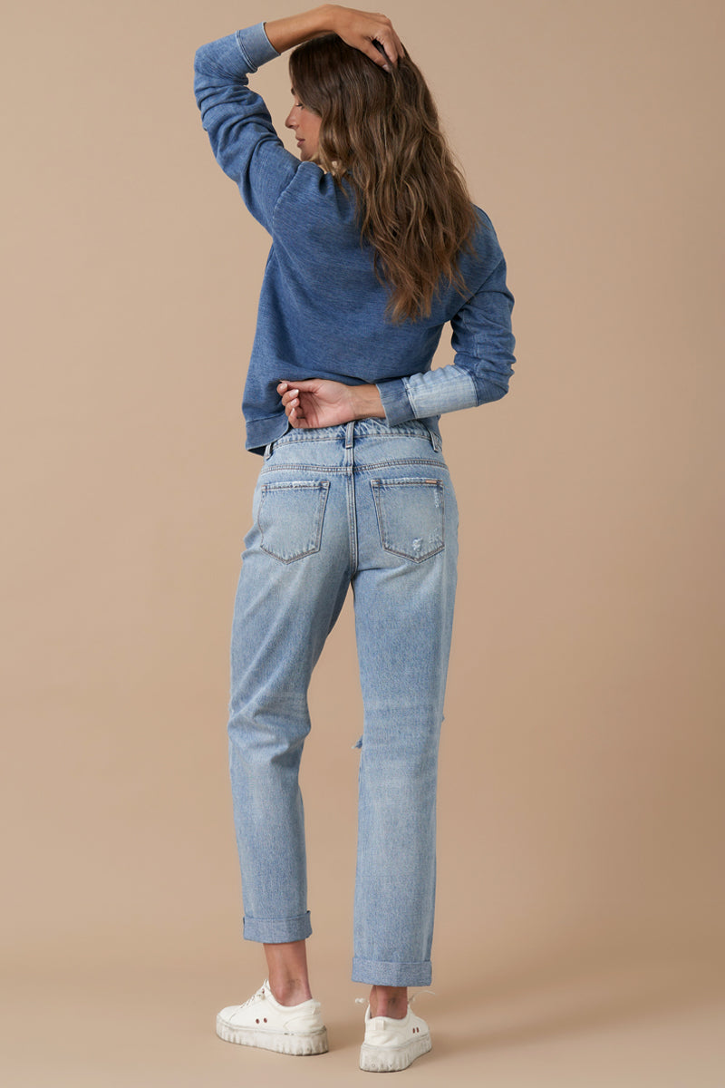 Rolled Up Boyfriend Distressed Vintage Wash Jeans - Insanegene.com