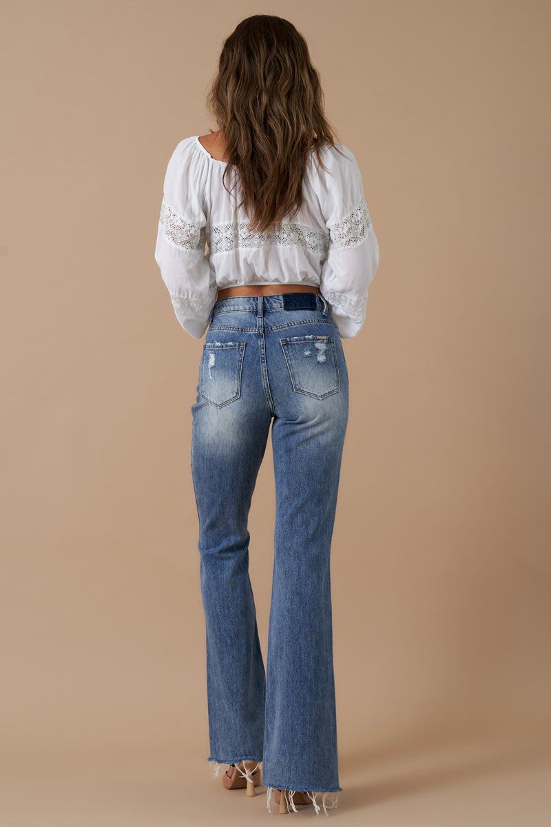 High Rise Slit Flare Jeans 