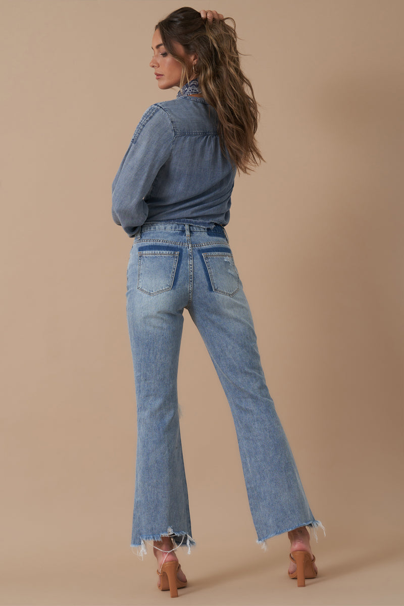 Mid Rise Crop Flare Denim - Insanegene.com