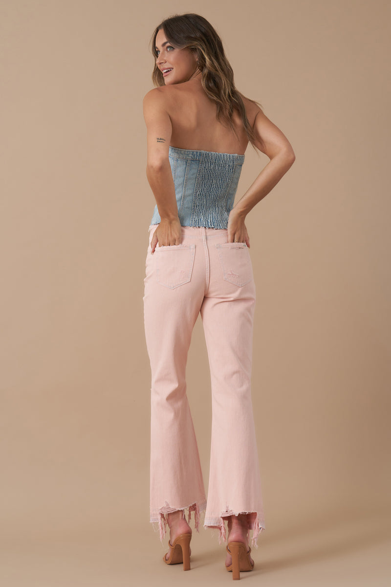 High Rise Crop Flare Distressed Jeans