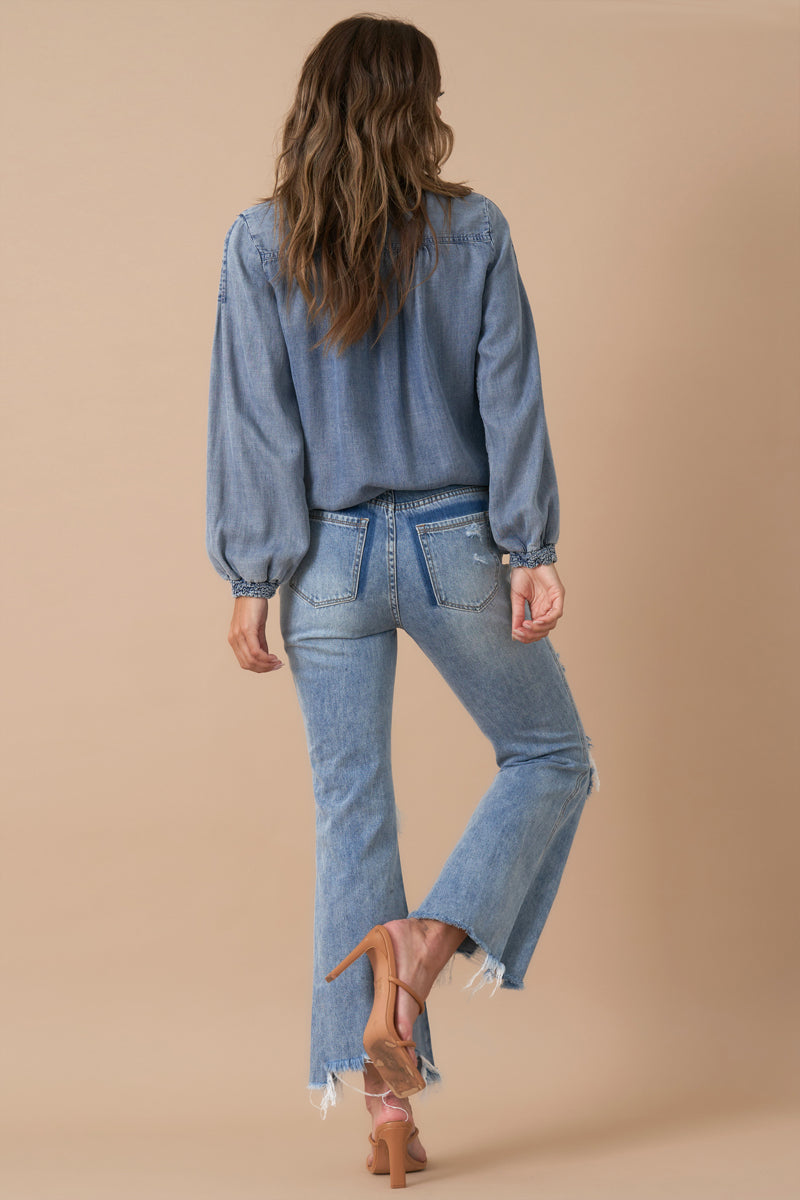 Stretch Mid Rise Crop Flare Jeans