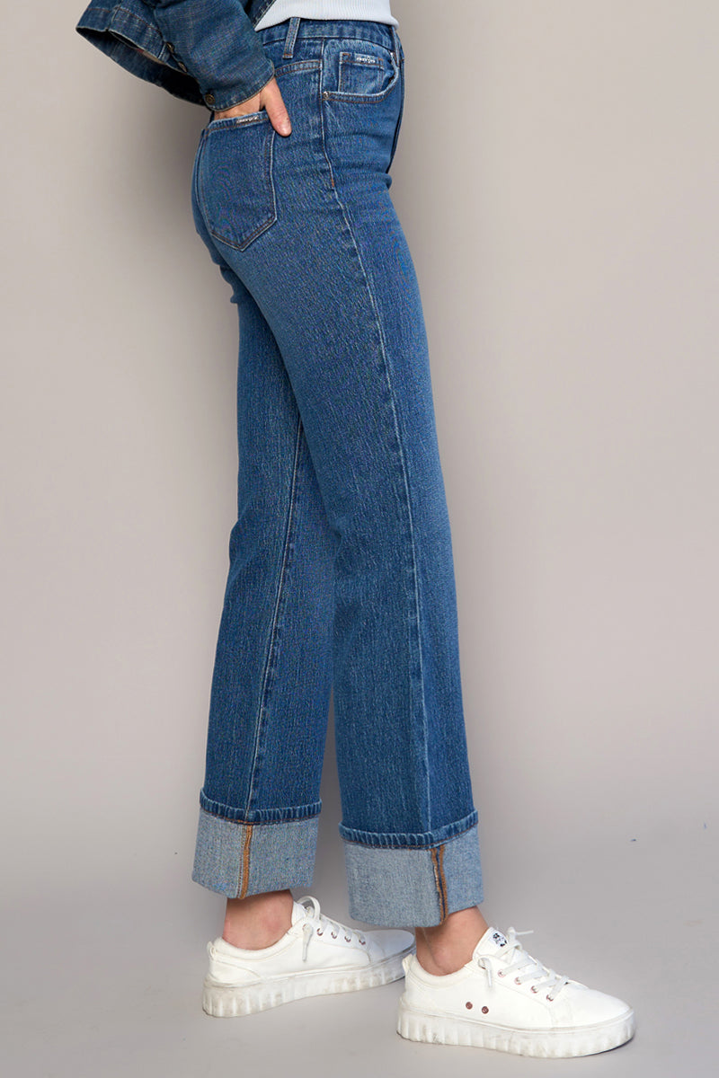 High Rise Cuffed Crop Boot Jeans