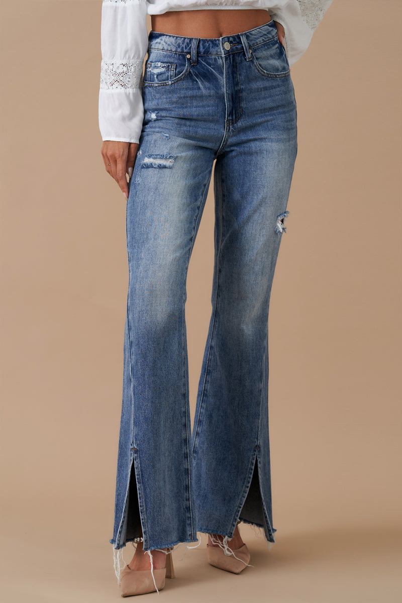 High Rise Slit Flare Jeans - Insanegene.com