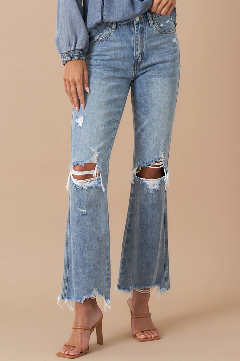 Mid Rise Crop Flare Denim - Insanegene.com