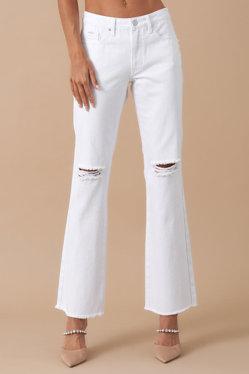 High Rise Slim Straight Relaxed White Denim 