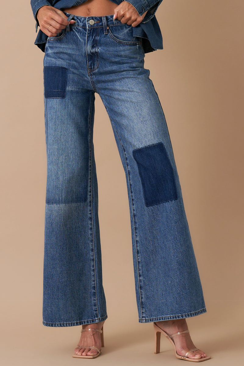 Relaxed Wide Leg Patchwork Jeans - Insanegene.com