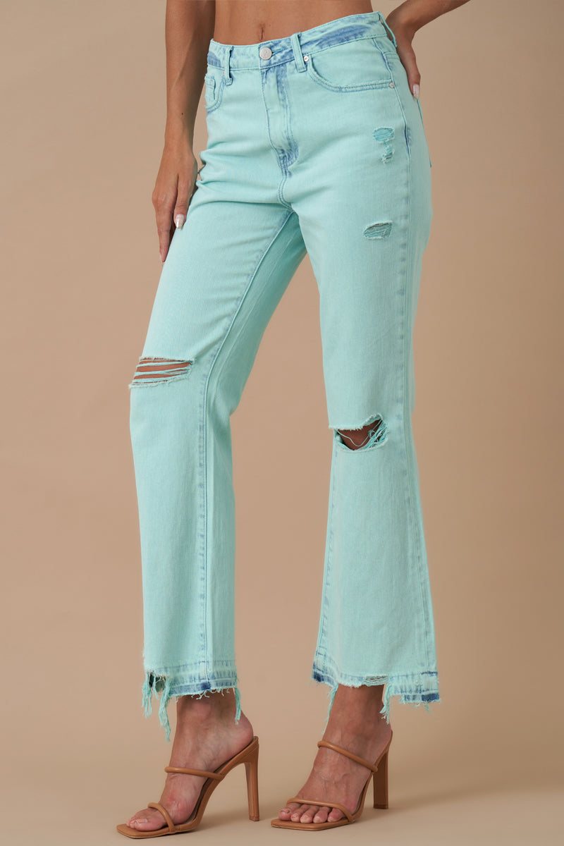 High Rise Crop Flare Distressed Jeans