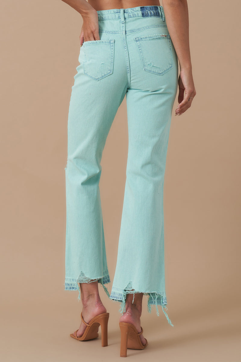 High Rise Crop Flare Distressed Jeans 