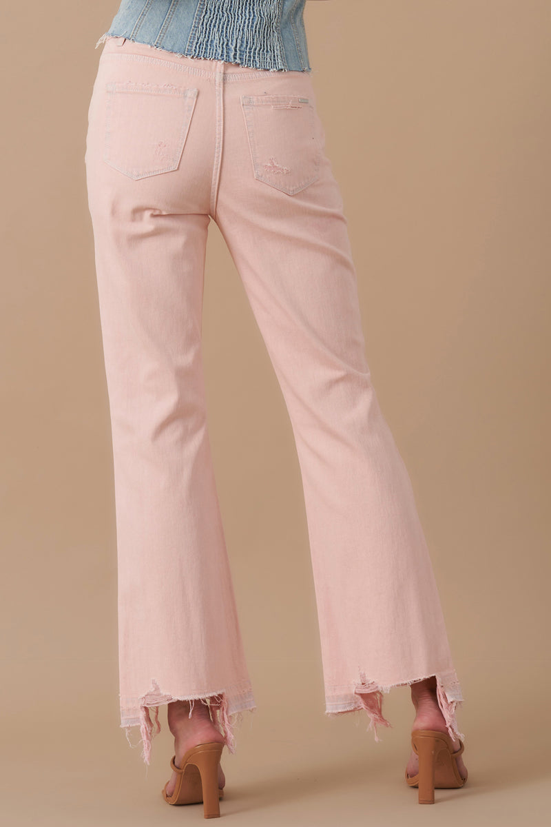 High Rise Crop Flare Distressed Jeans 